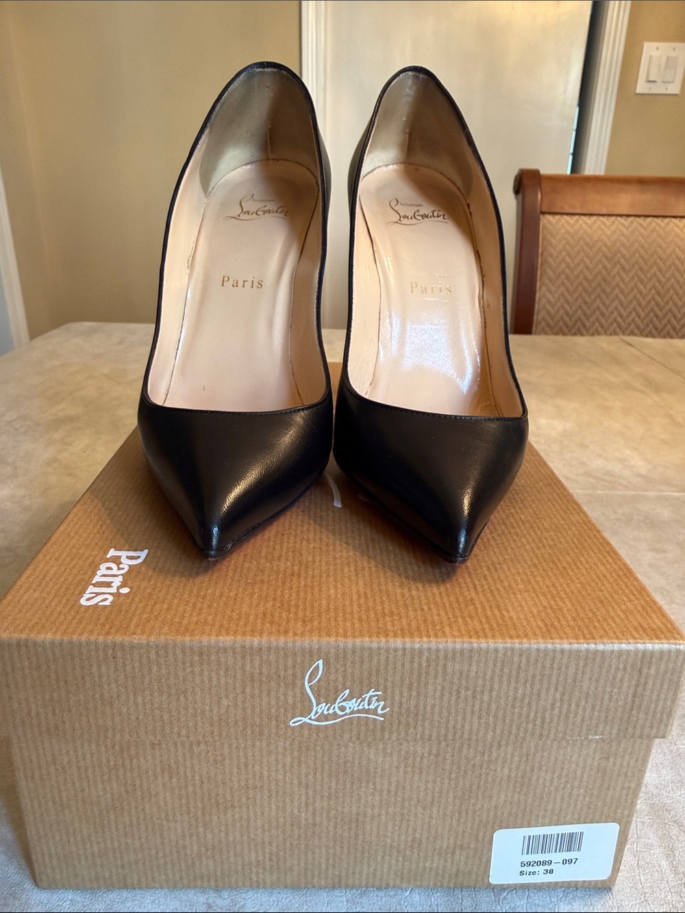 Christian Louboutin Black Pointed-Toe Leather Pumps - Picture 2 of 9